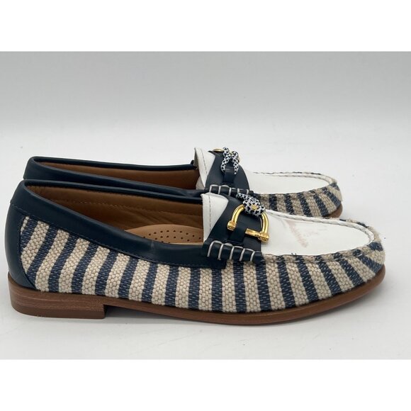 G.H. Bass Weejuns Womens Size 9 Loafers Blue & White Striped Woven With Gold Har - Picture 4 of 11